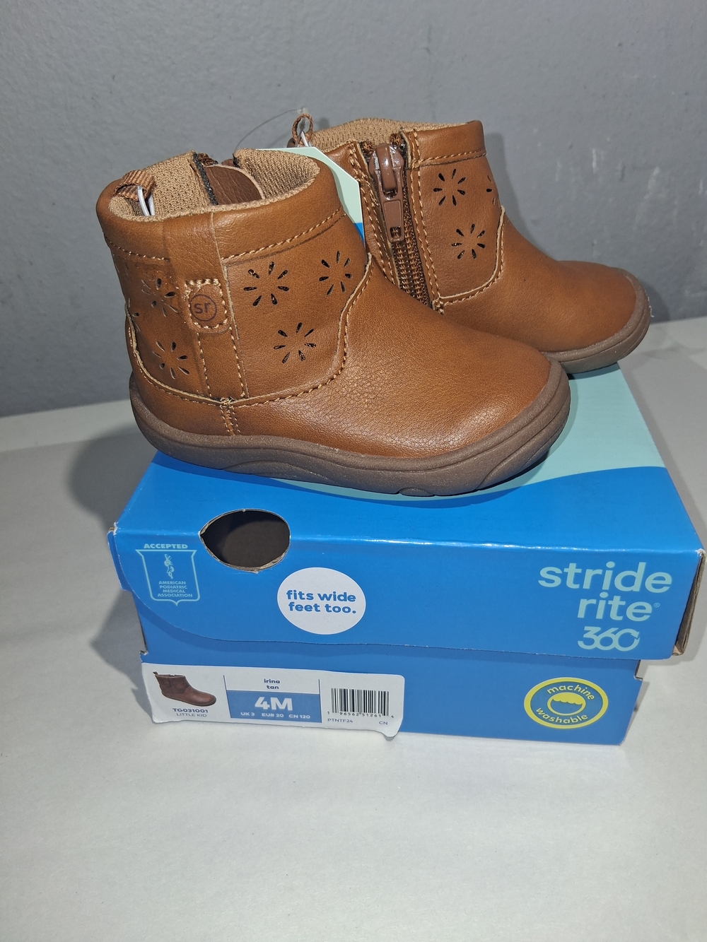 Stride Rite Little Girls Tan Brown Leather Zip Ankle Boots
